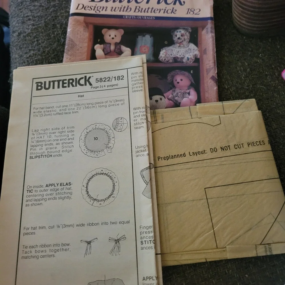 Butterick 182 Teddy Bear Sewing Pattern 15-18 Inch Clothes OS Multi Good Vintage